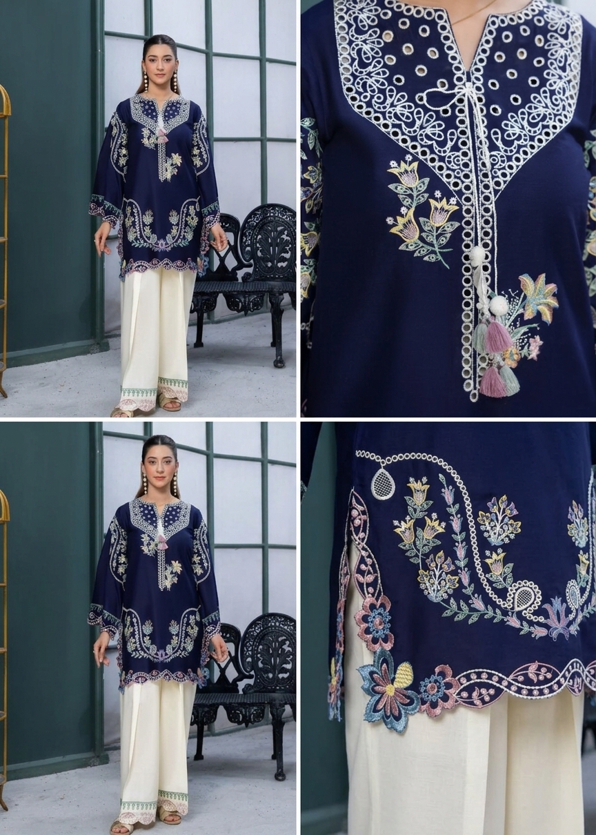2pcs Dhanak Batik Royal Blue Embroidery SR-16