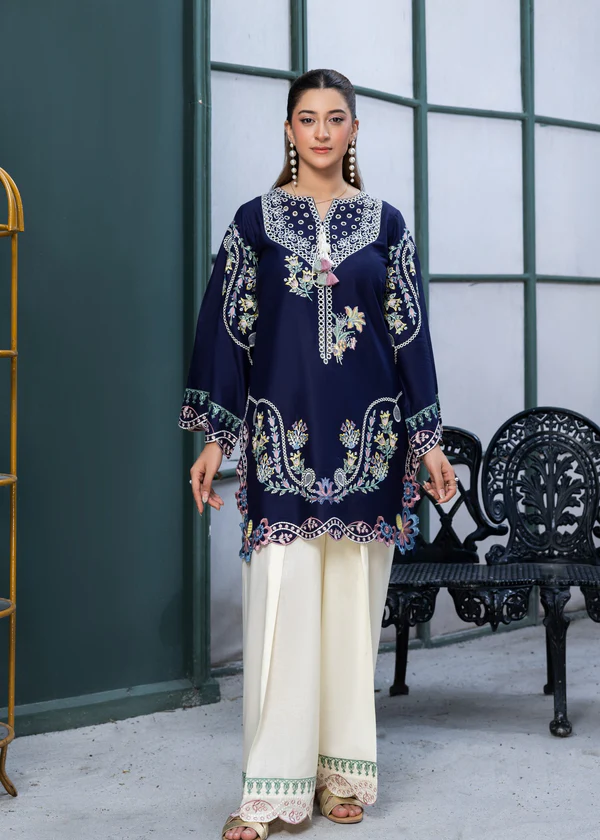 2pcs Dhanak Batik Royal Blue Embroidery SR-16 - Image 3