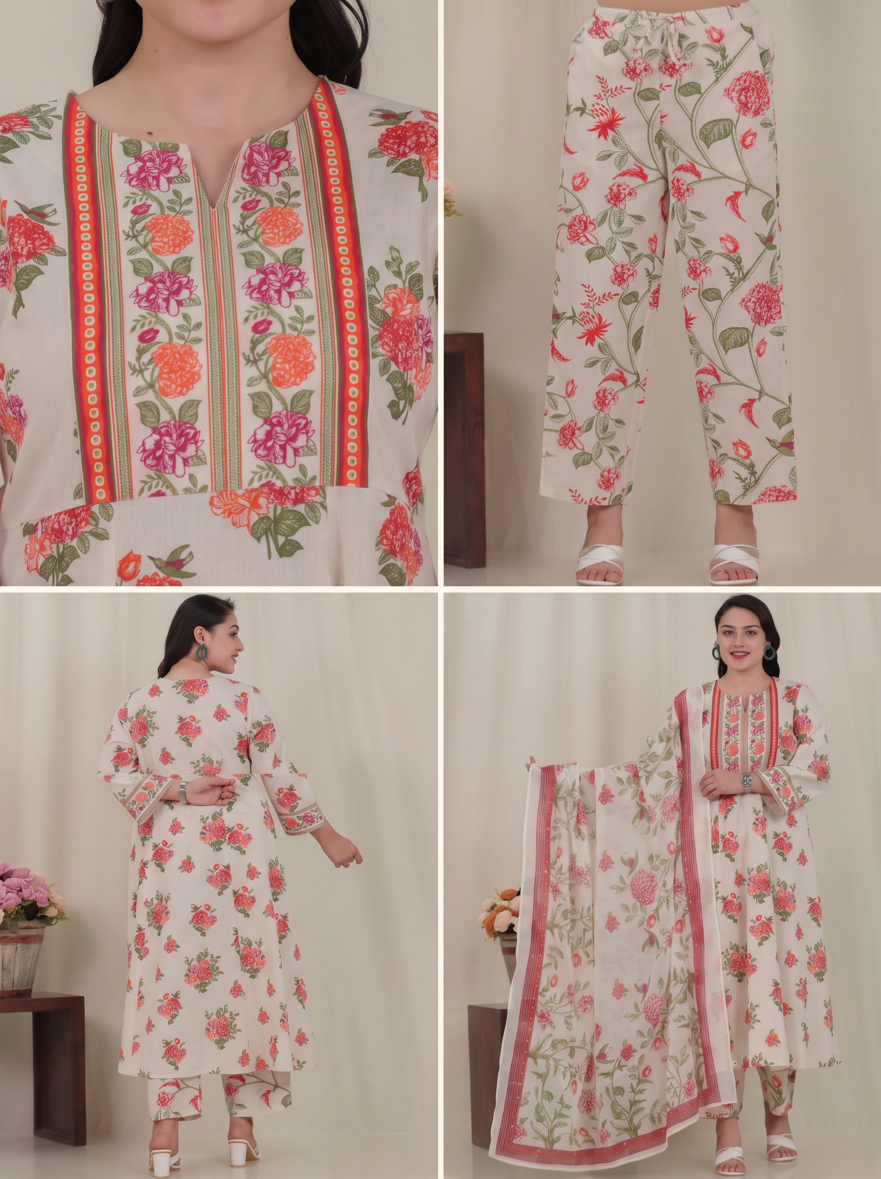 Women Linen Kurta Pant Dupatta Set ( SR-26 )